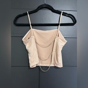 FADED ROSE Tan Soft Tank Top Open Back Diamond Inspired Strap Back Sz S EUC